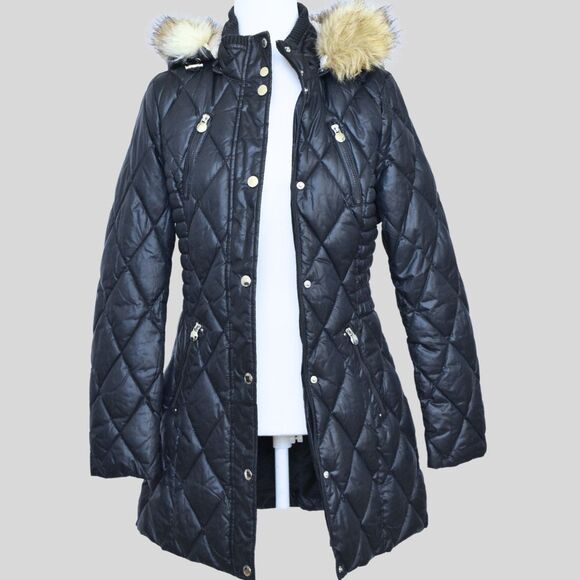 LAUNDRY BY DESIGN Women's Diamond Quilted Puffer Coat Navy Size S - Picture 2 of 9